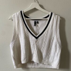 White Cable Knit V-Neck Sweater Vest